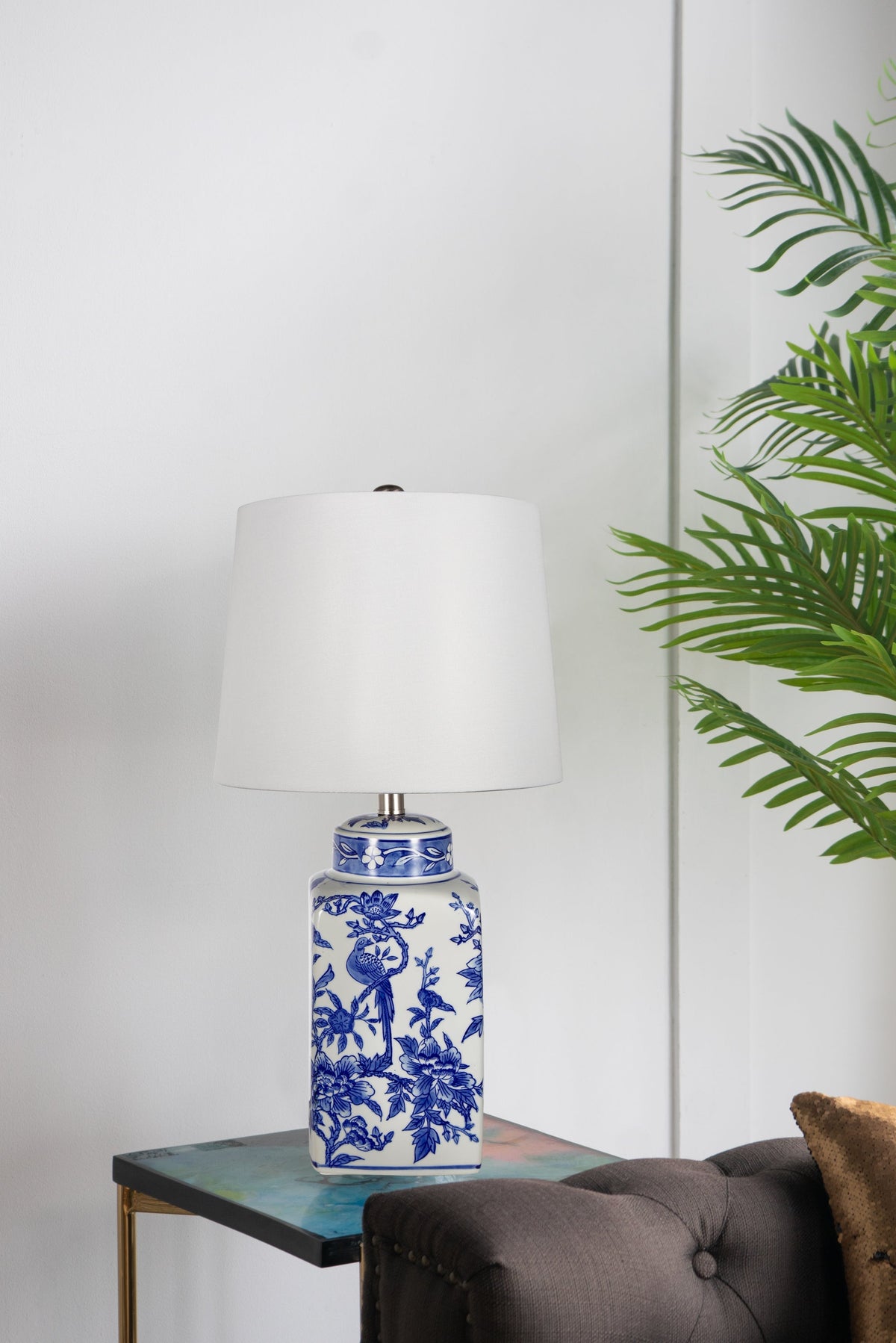 Blue & White Botanical Ceramic Table Lamp