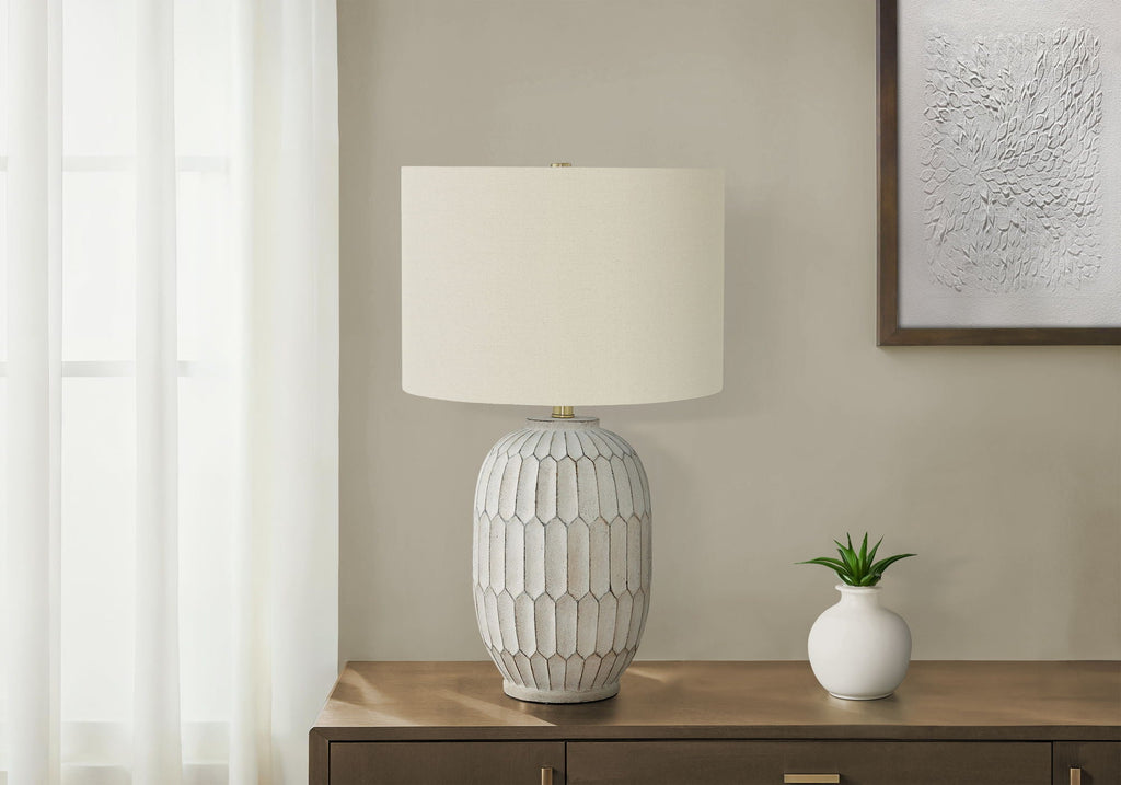 Transitional Cream Table Lamp with Linen Shade - Cream