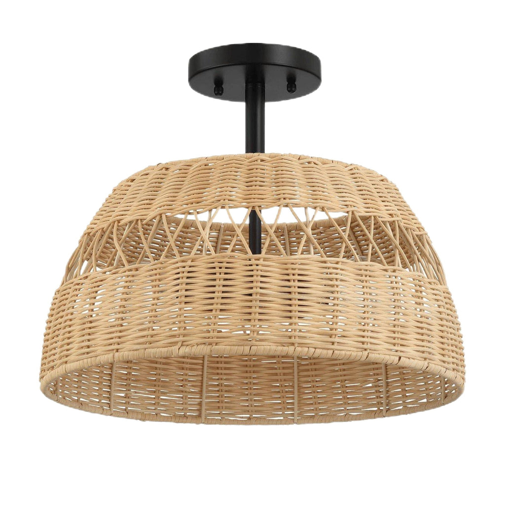 Woven Rattan Semi-Flush Ceiling Light | Black