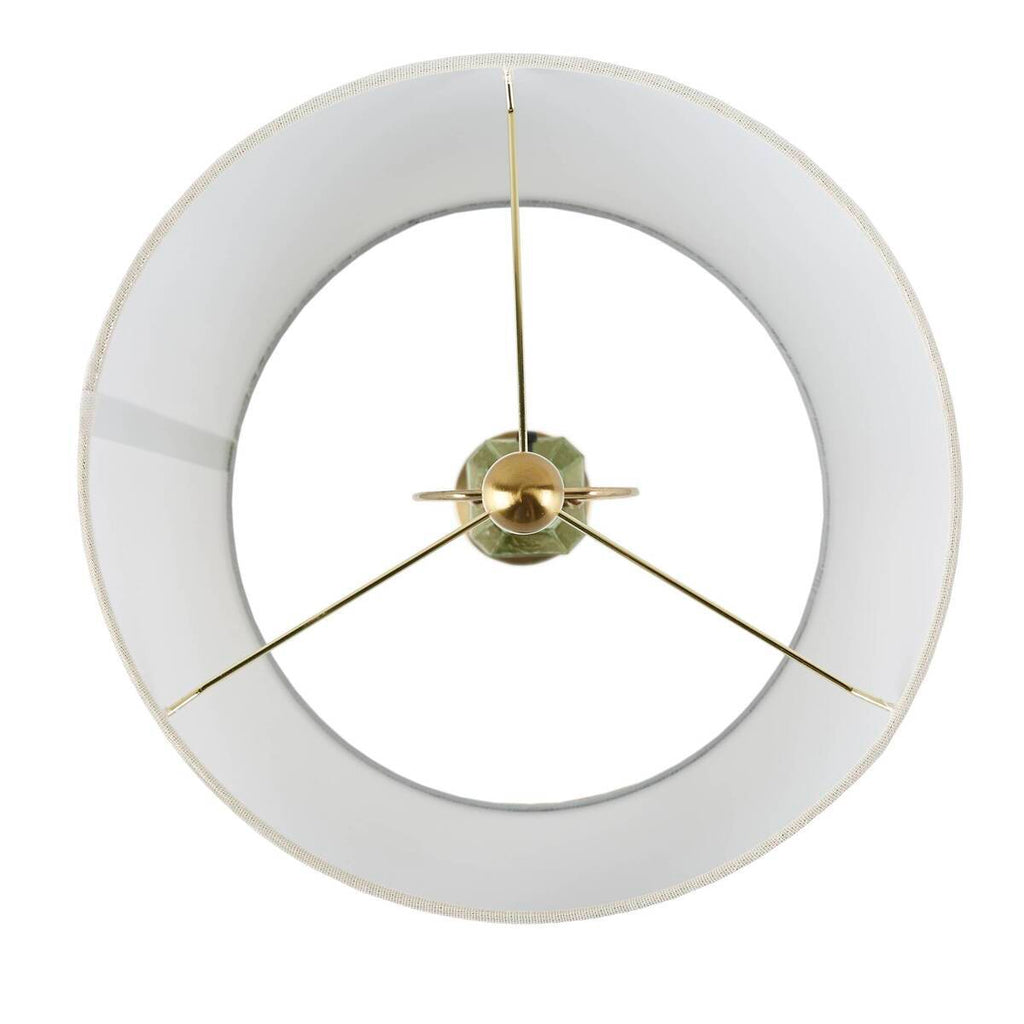 Faceted Green Glass Table Lamp with White Fabric Shade - Green