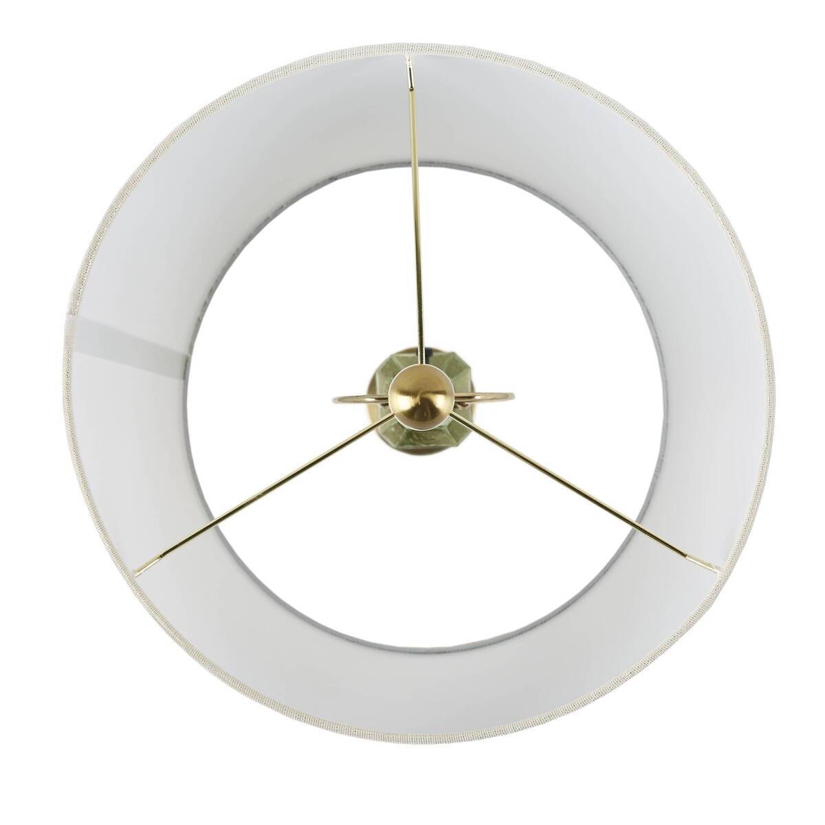 Faceted Green Glass Table Lamp with White Fabric Shade - Green