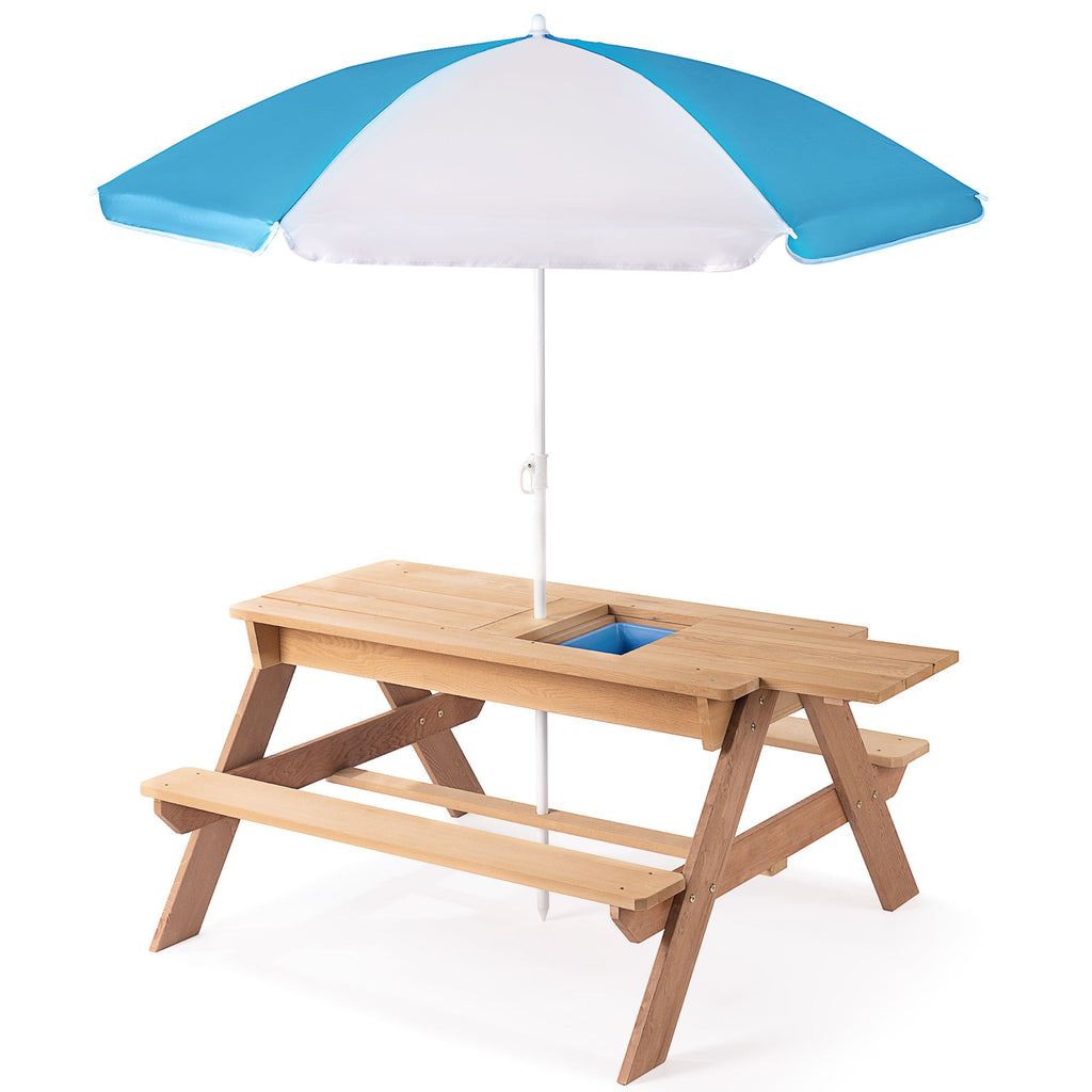 Cedar Kids’ Picnic & Sand-and-Water Table with Umbrella