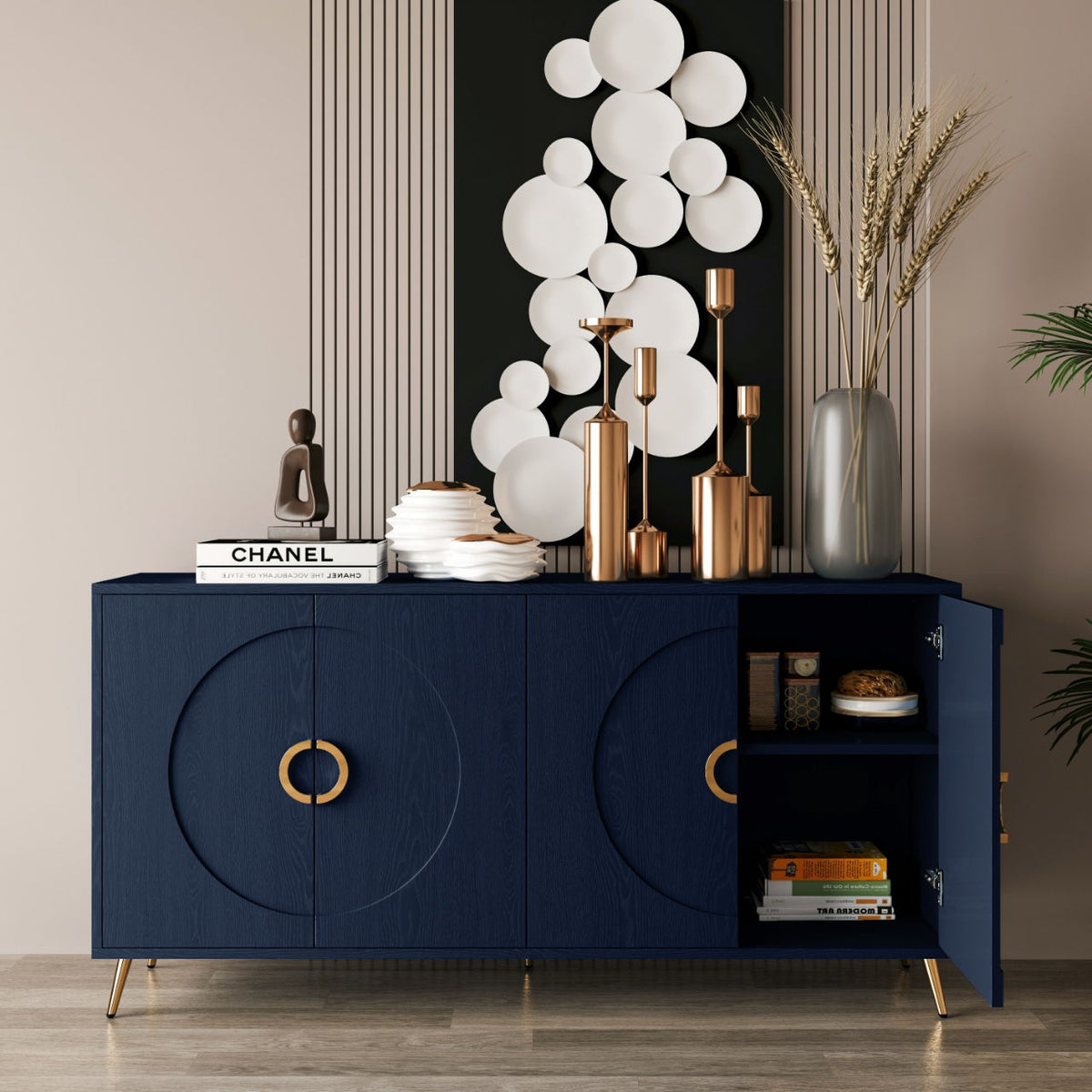 Lacquered Four-Door Sideboard with Adjustable Shelves