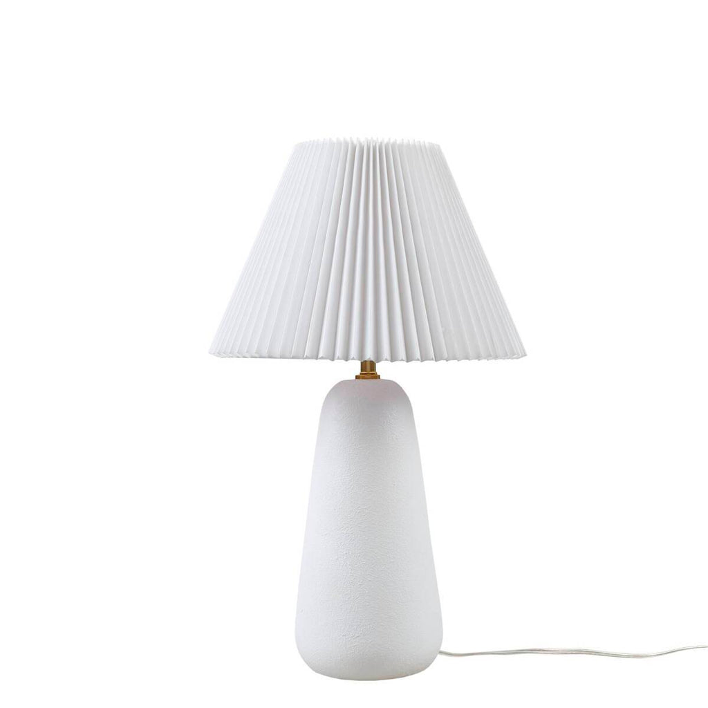 Textured Ceramic Table Lamp with Fluted Fabric Shade - White