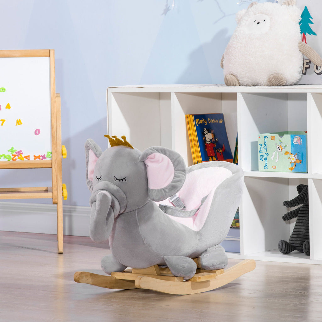 Qaba Plush Elephant Rocker with Sound | Gray