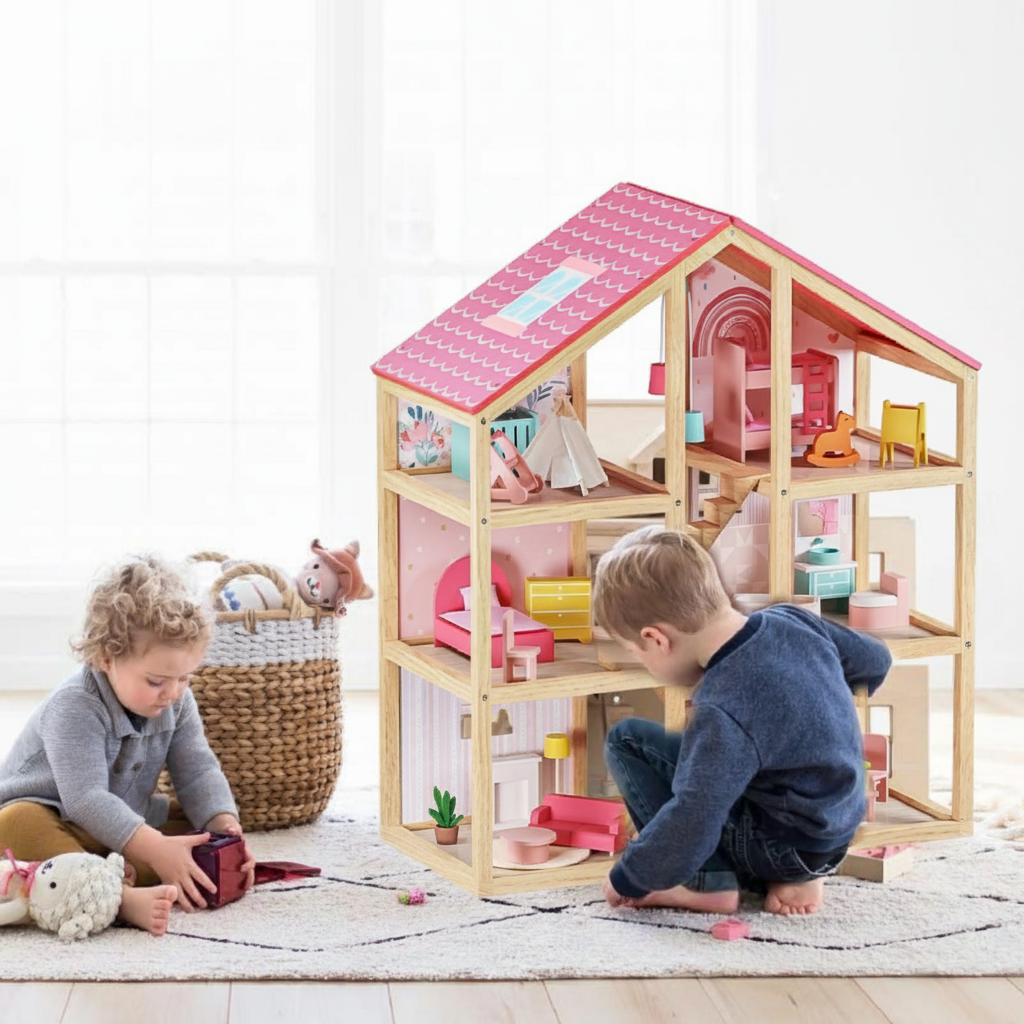 Tiny Land® Sweetwood Wooden Dollhouse with 30 Furniture Pieces