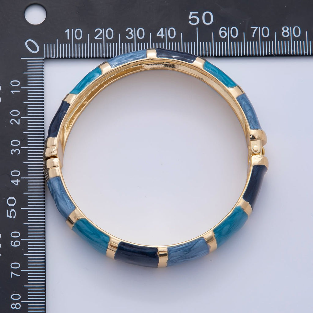 18K Gold Filled Multicolor Striped Enamel Wide Bangle Bracelet | WA-03357 ~ WA-03360