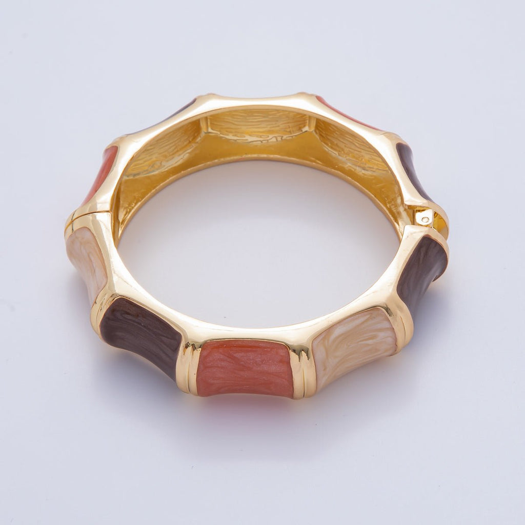 18K Gold Filled Multicolor Mosaic Enamel Geometric Curved Bangle Bracelet | WAA3354 - WAA3356