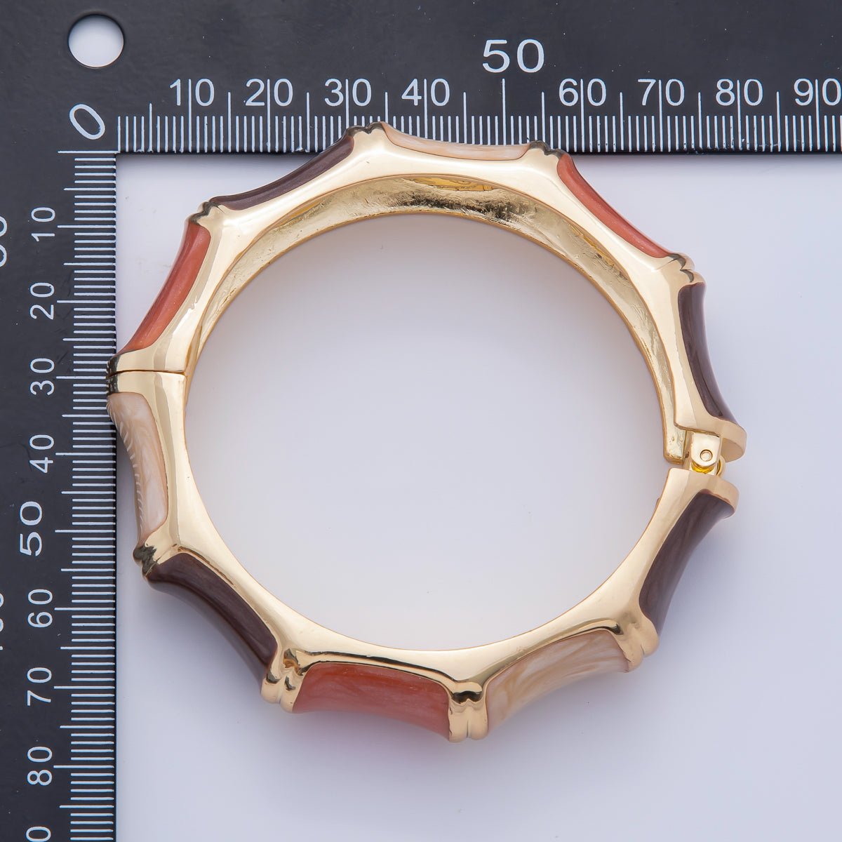 18K Gold Filled Multicolor Mosaic Enamel Geometric Curved Bangle Bracelet | WAA3354 - WAA3356