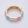 18K Gold Filled Multicolor Mosaic Enamel Geometric Curved Bangle Bracelet | WAA3354 - WAA3356