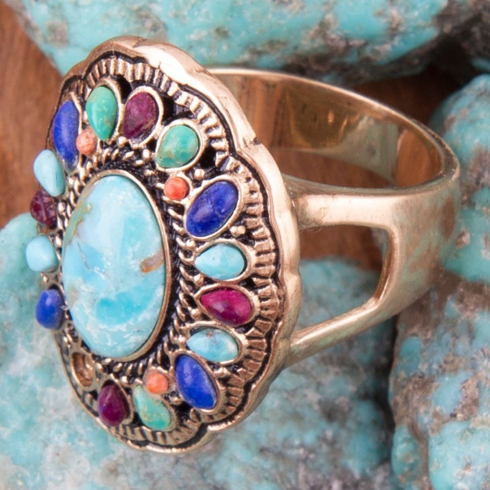 Barse Concho Multicolor Stone Statement Ring | Golden Bronze