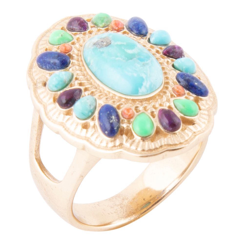 Barse Concho Multicolor Stone Statement Ring | Golden Bronze