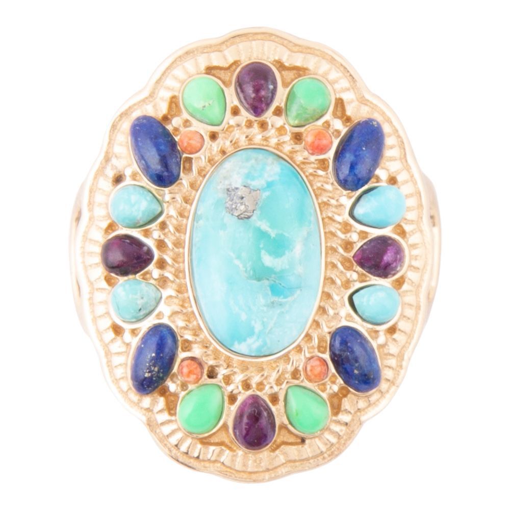 Barse Concho Multicolor Stone Statement Ring | Golden Bronze