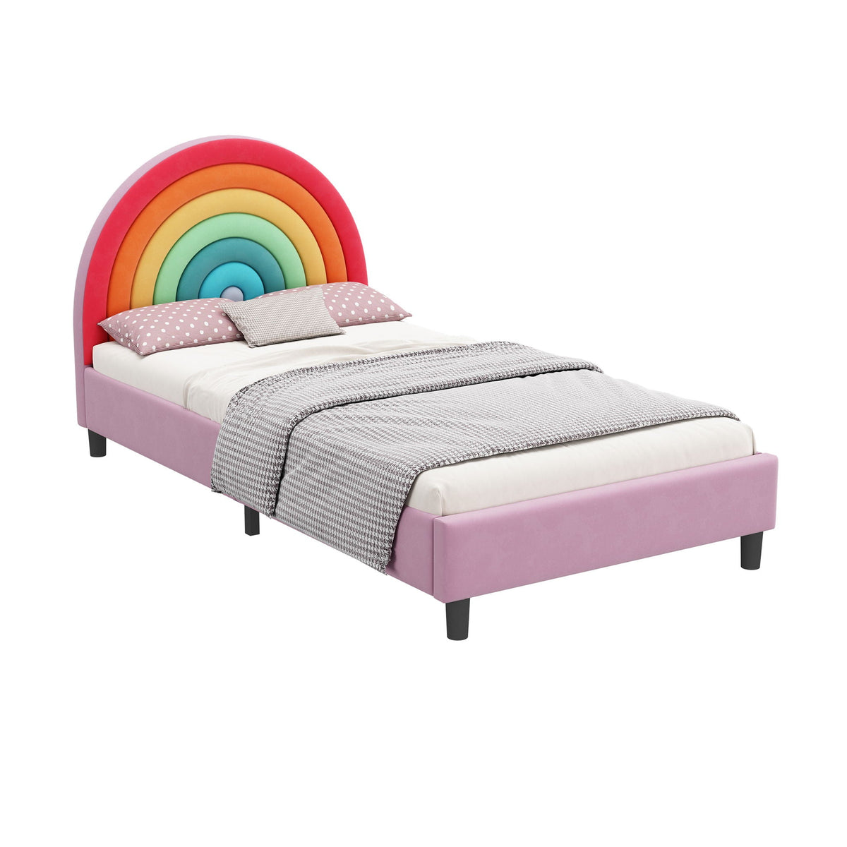 Rainbow Upholstered Twin Platform Bed | Pink