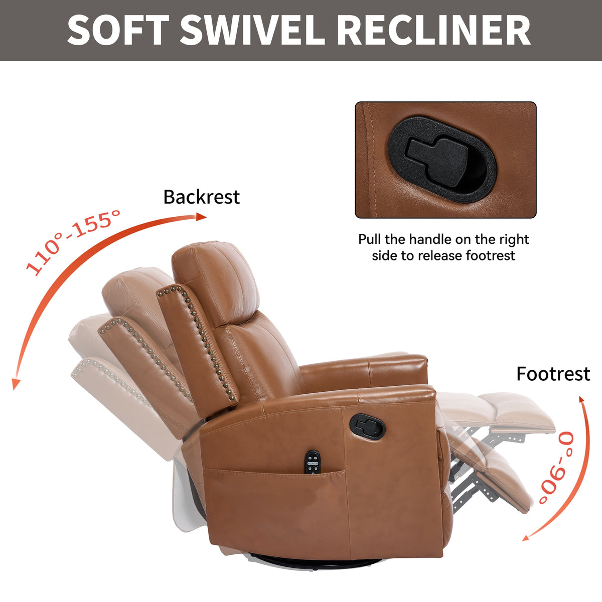 Genuine Leather Swivel Massage Recliner with Lumbar Heat