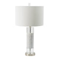 Sculpted Marble & Crystal Cylinder Table Lamp with White Drum Shade - White