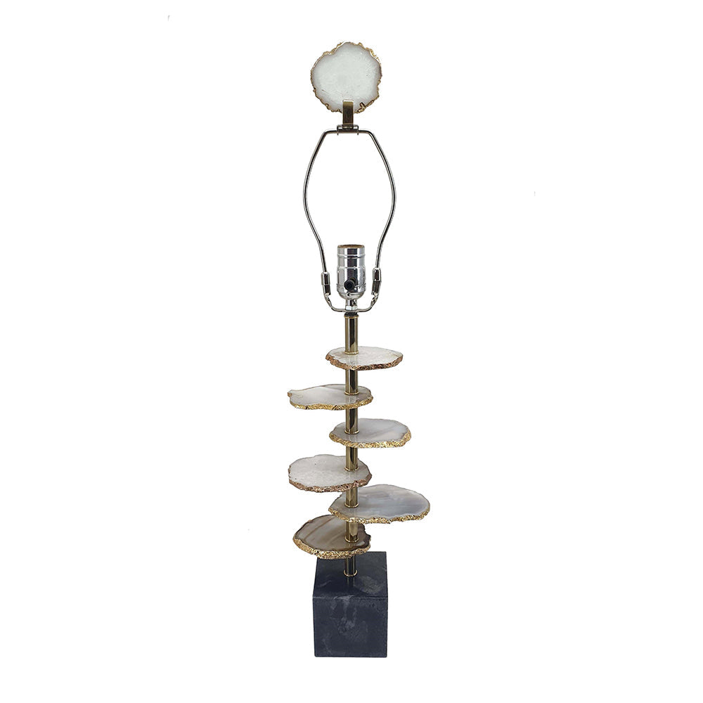 Smoke Agate-Slice Table Lamp with Marble Base - Genuine Agate