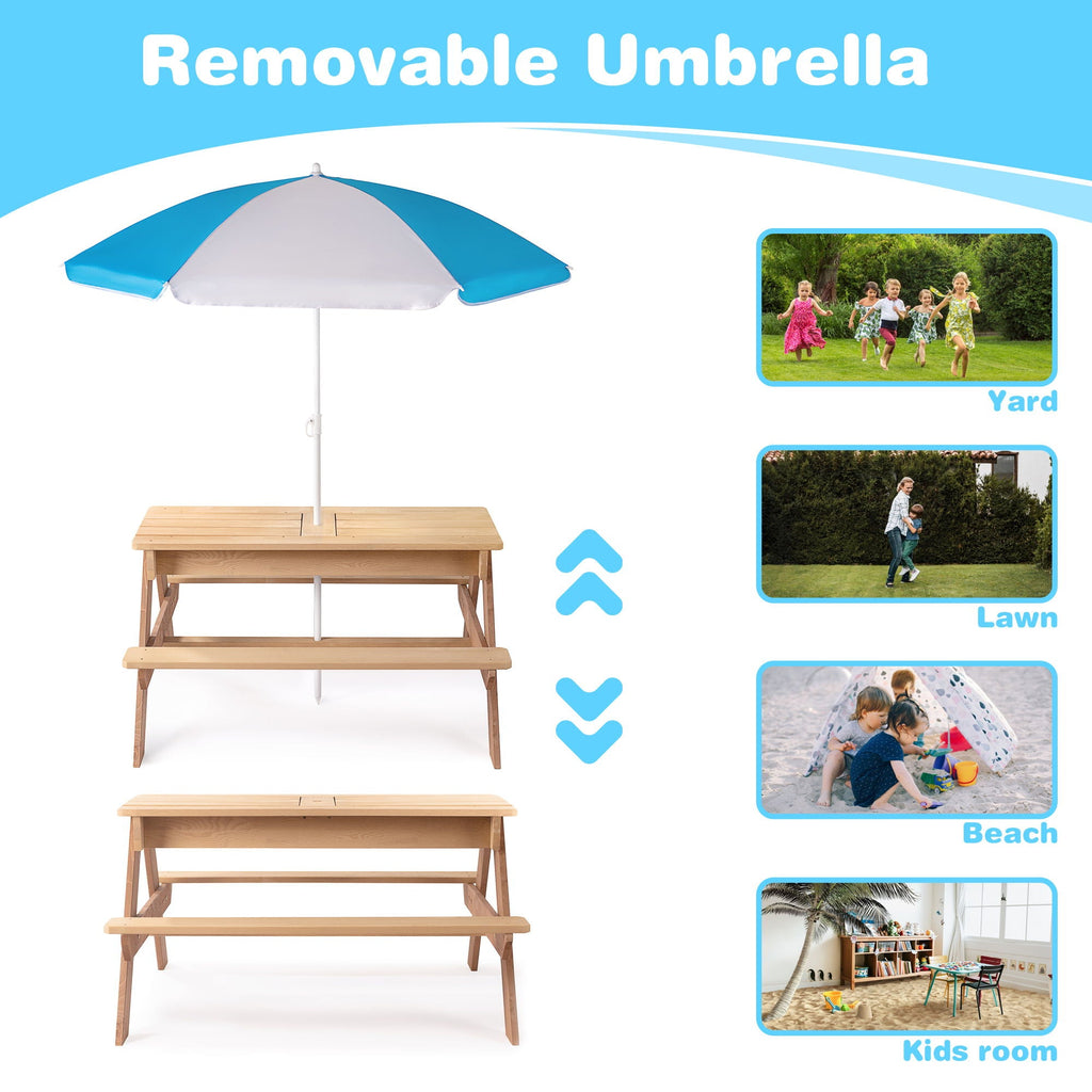 Cedar Kids’ Picnic & Sand-and-Water Table with Umbrella