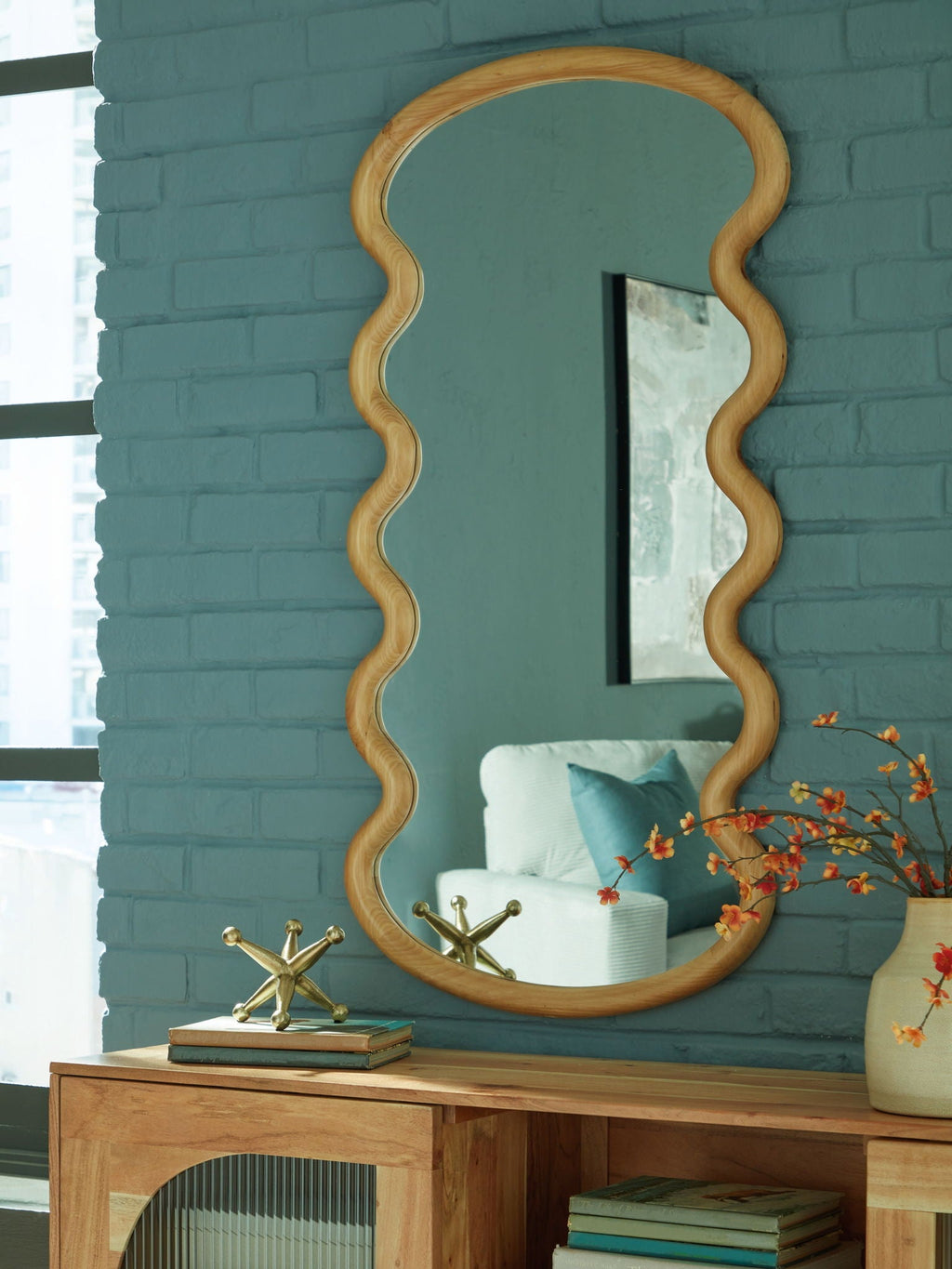 Serendis Wavy Wood Accent Mirror | Brown