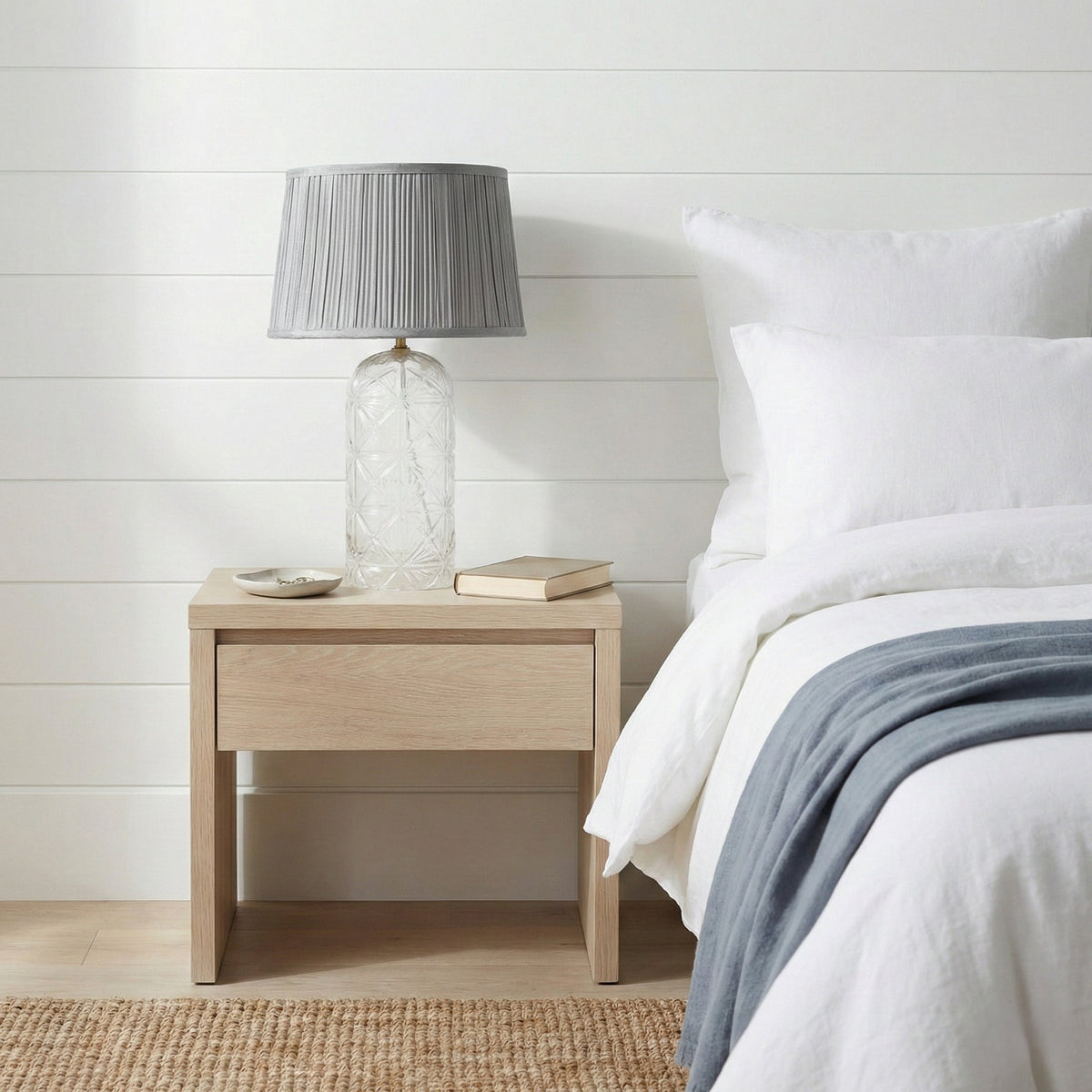 Luxora Textured Glass Table Lamp | Pleated Gray Shade