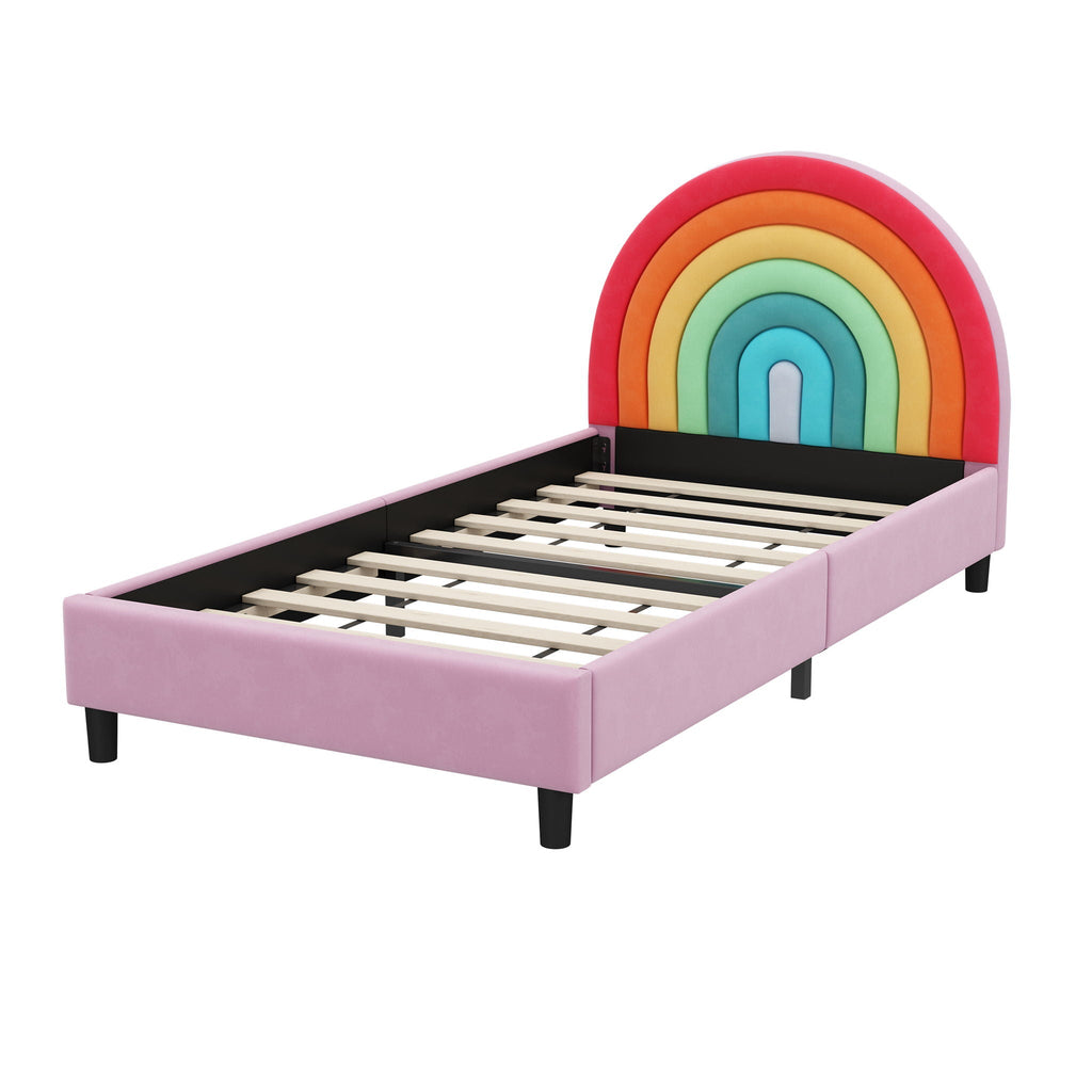 Rainbow Upholstered Twin Platform Bed | Pink