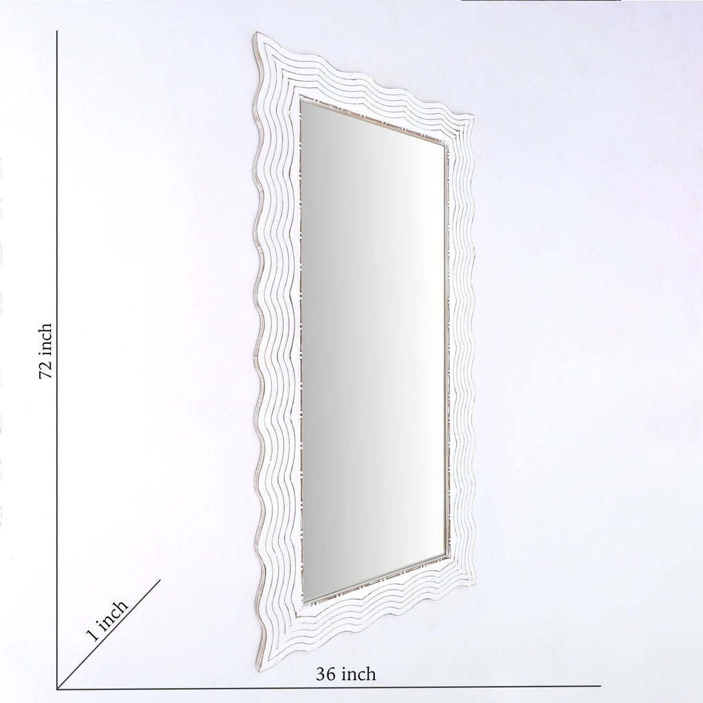 Handcarved Wave Mirror | Antique White