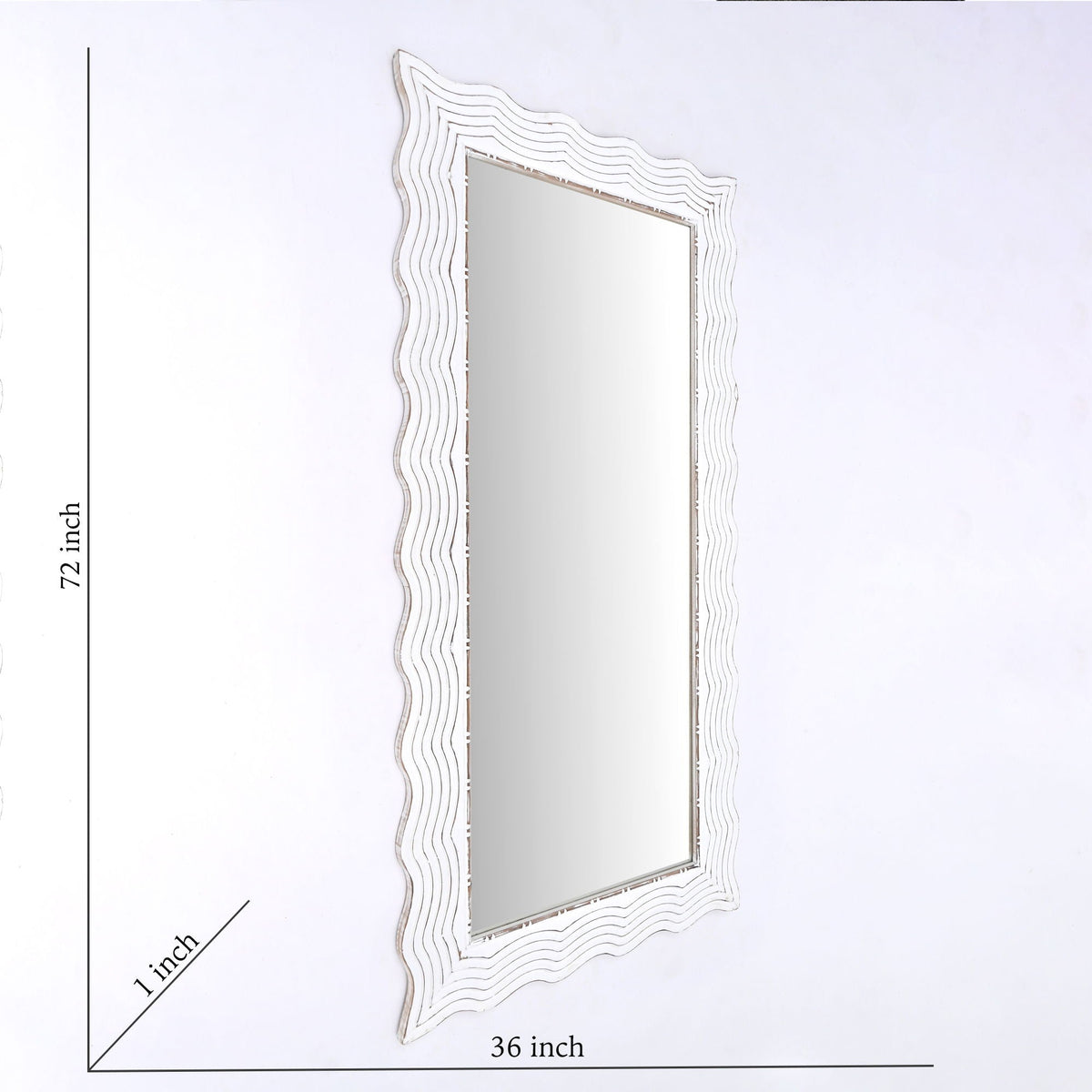 Handcarved Wave Mirror | Antique White