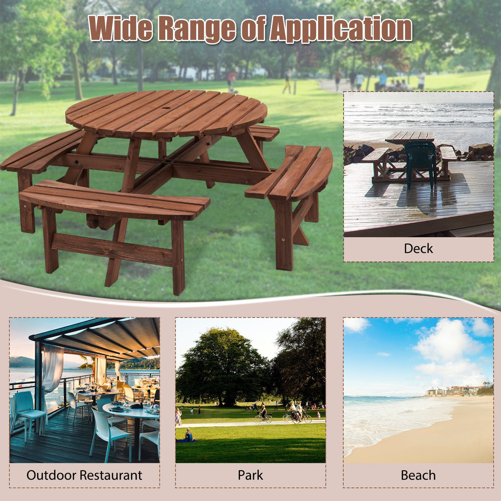8-Person Solid Fir Wood Picnic Table with Benches