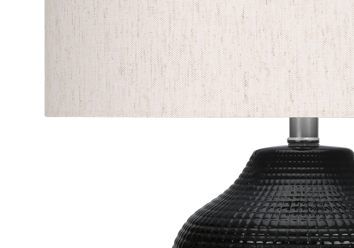 Contemporary Black Ceramic Table Lamp with 3-Way Switch - Ivory Linen Shade
