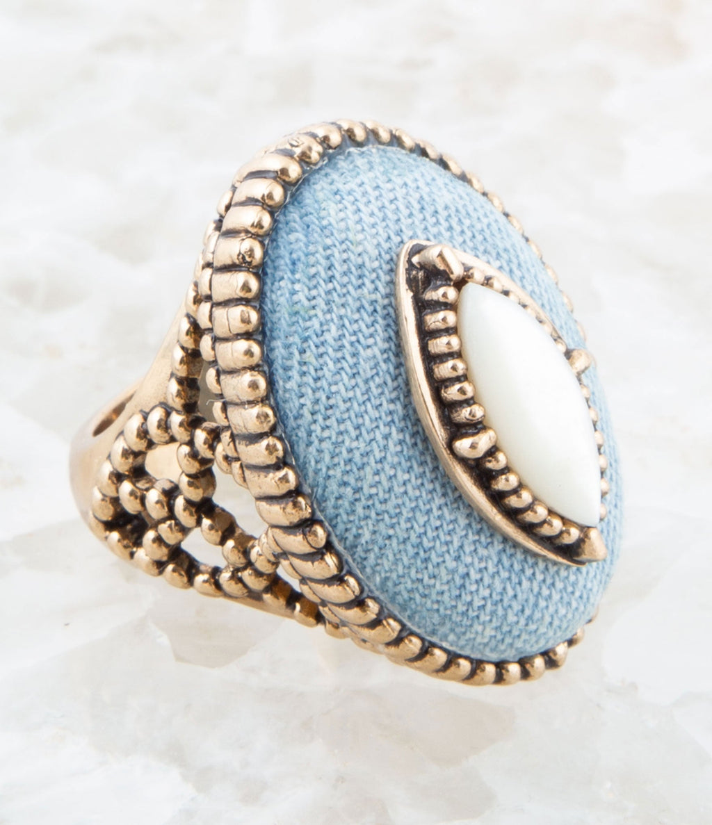 Denim Dreams White Mother of Pearl Golden Statement Ring
