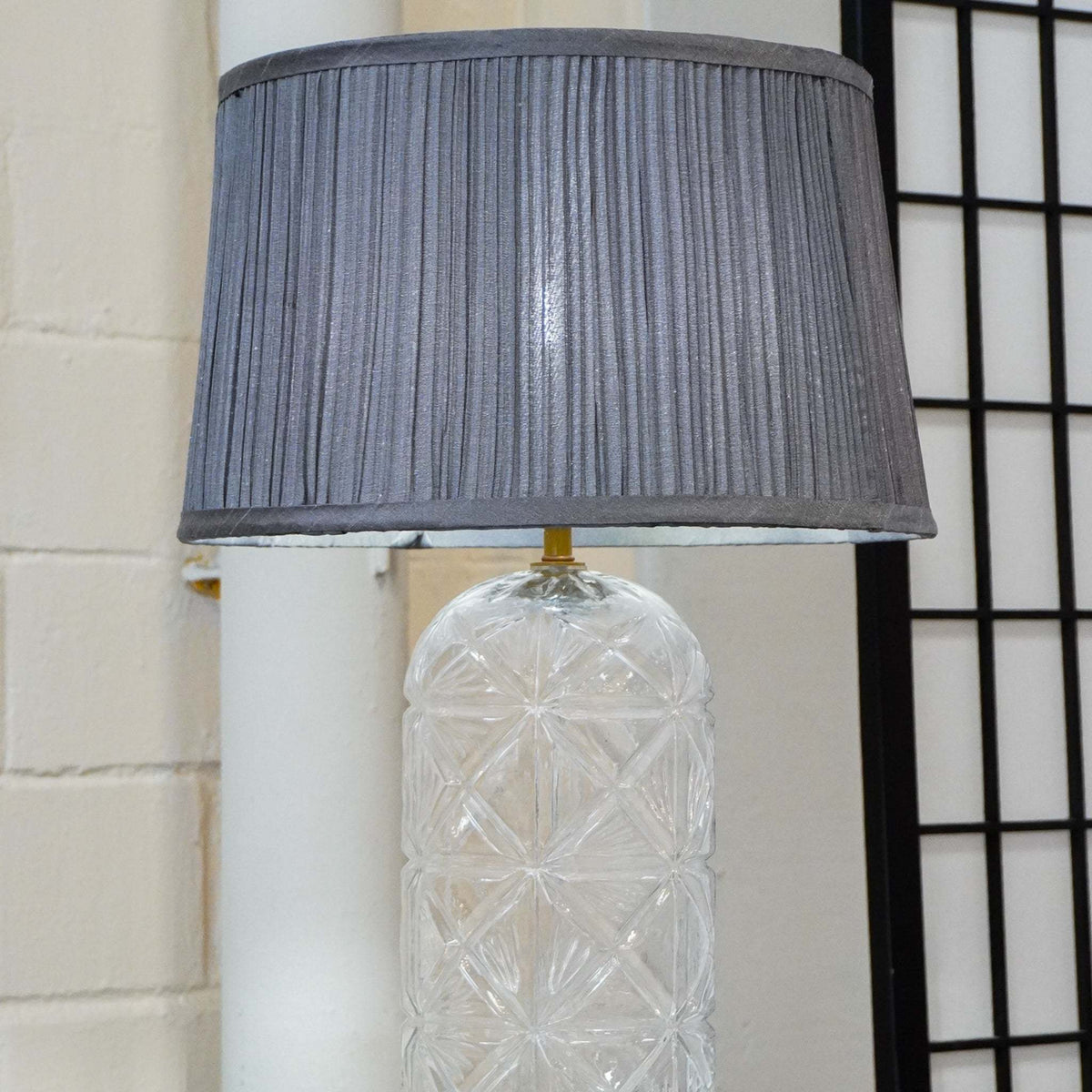 Luxora Textured Glass Table Lamp | Pleated Gray Shade