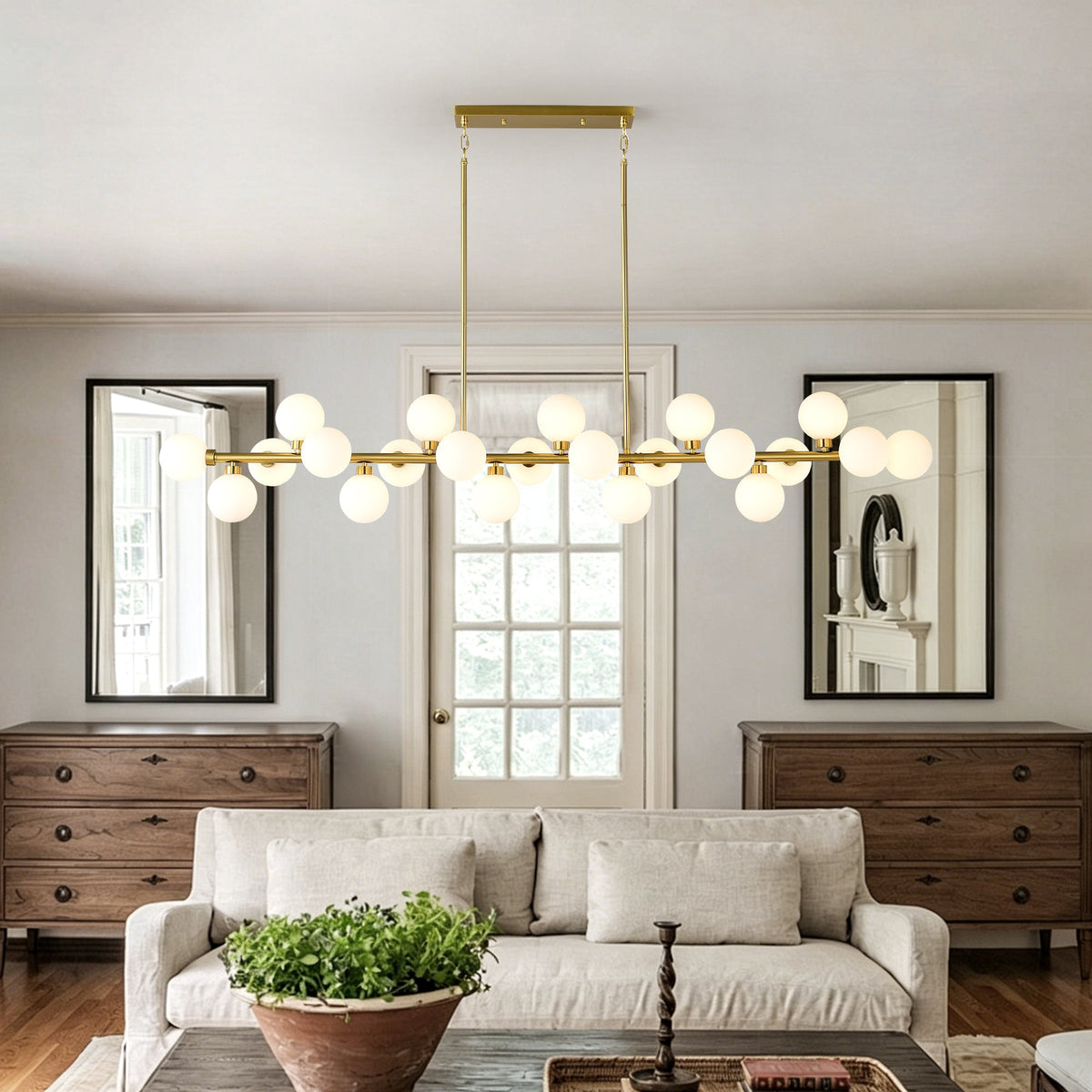 75.6'' Large Pendant Lamp with Opal Glass Shade - Modern Gold Living Room Lighting