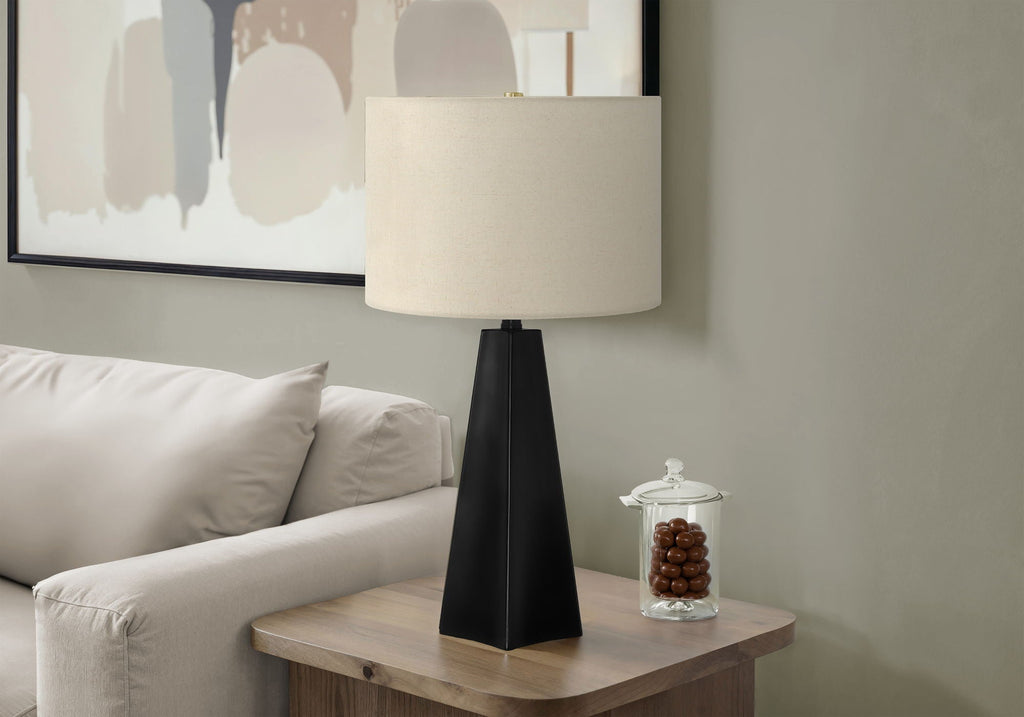 Modern Black Resin Table Lamp with Adjustable 3-Way Lighting - Beige Linen Shade