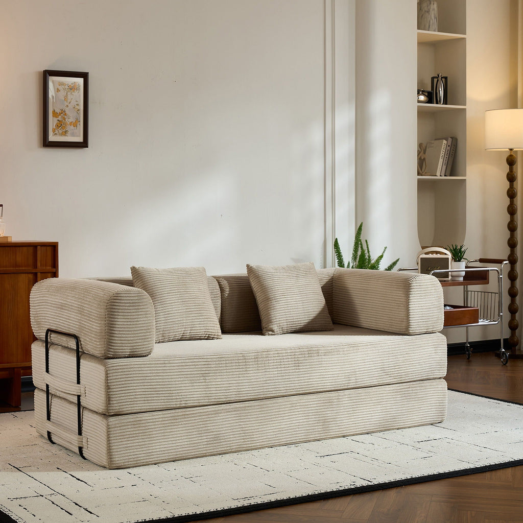 Convertible Floor Sleeper Sofa with Cylindrical Pillow