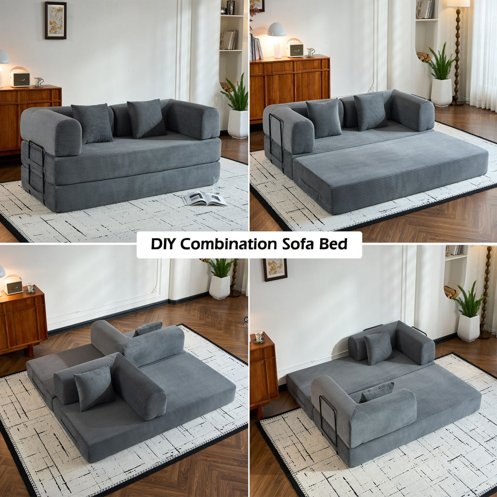 Convertible Floor Sleeper Sofa with Cylindrical Pillow