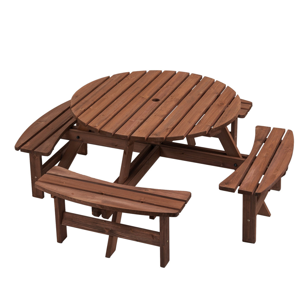 8-Person Solid Fir Wood Picnic Table with Benches