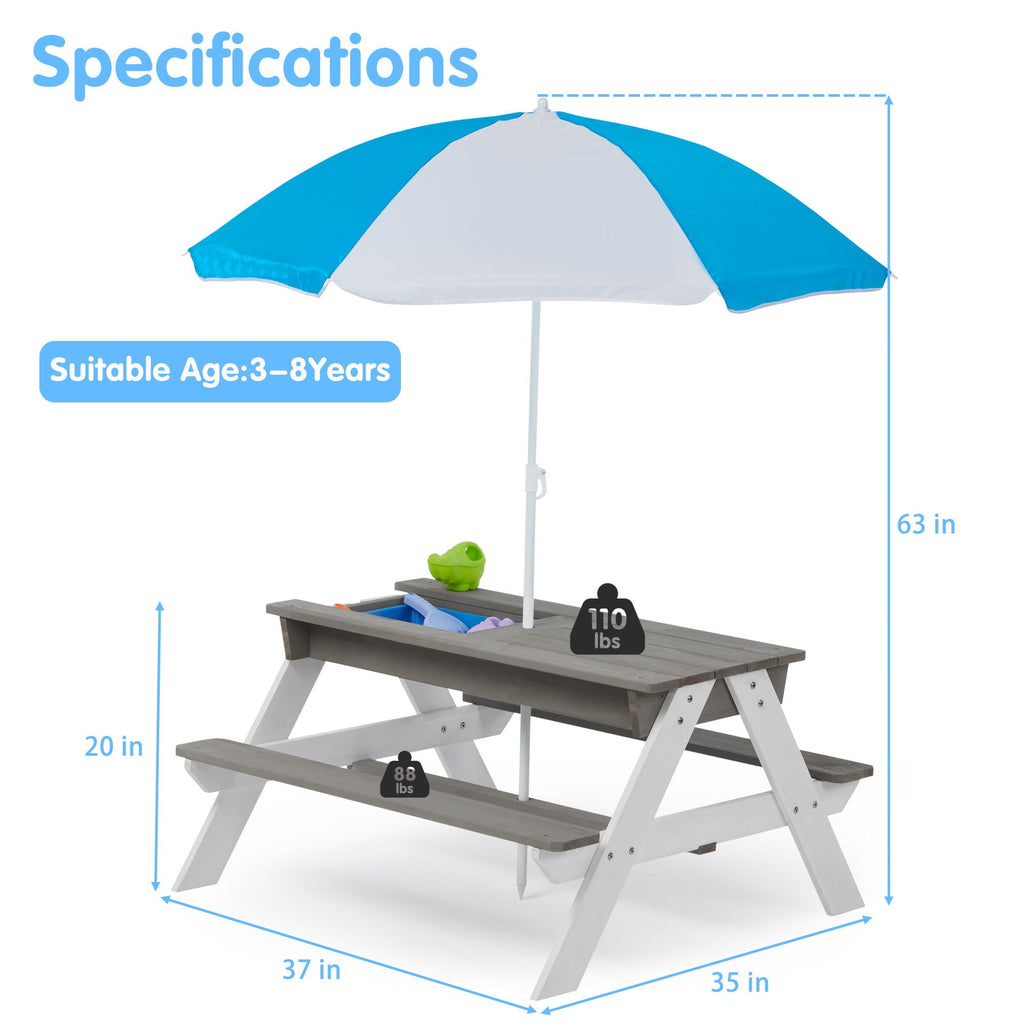 Cedar Kids’ Picnic & Sand-and-Water Table with Umbrella