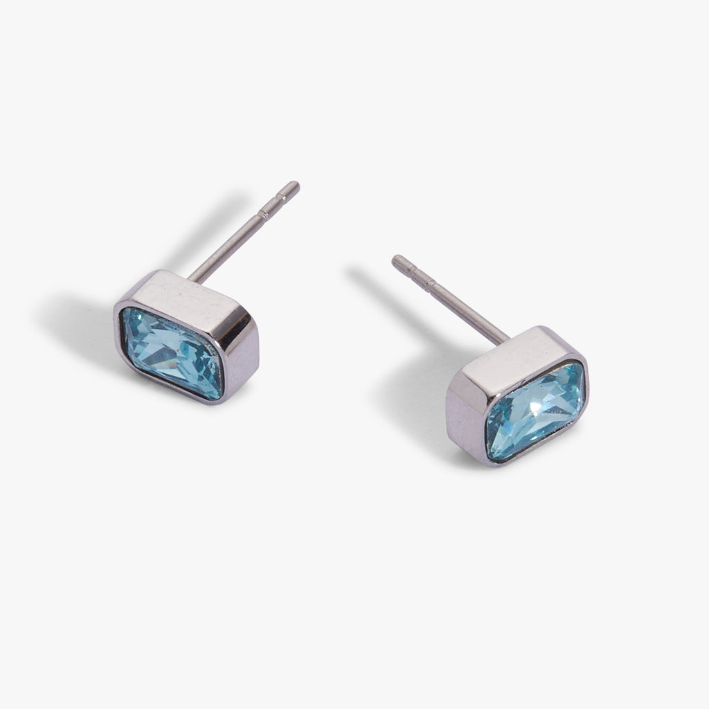 March Emerald-Cut Birthstone Stud