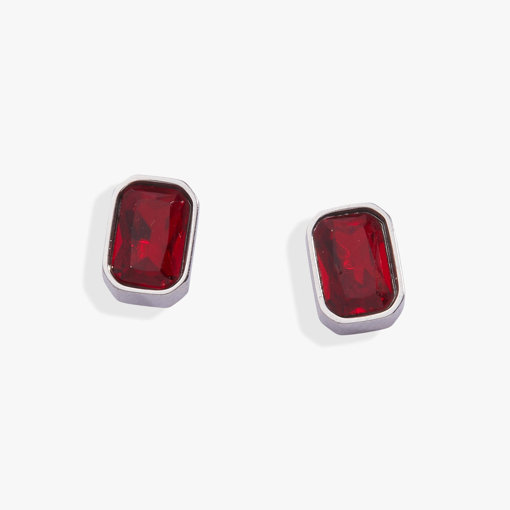 July Emerald-Cut Birthstone Stud Earrings