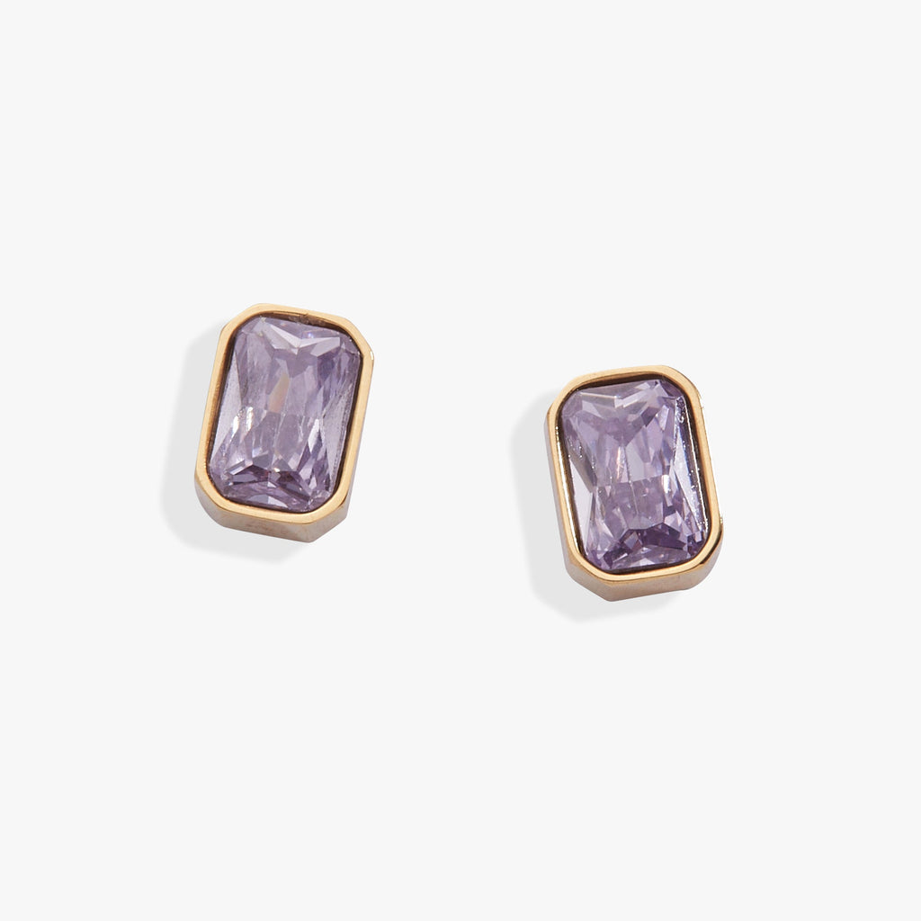 June Emerald-Cut Birthstone Stud Earrings