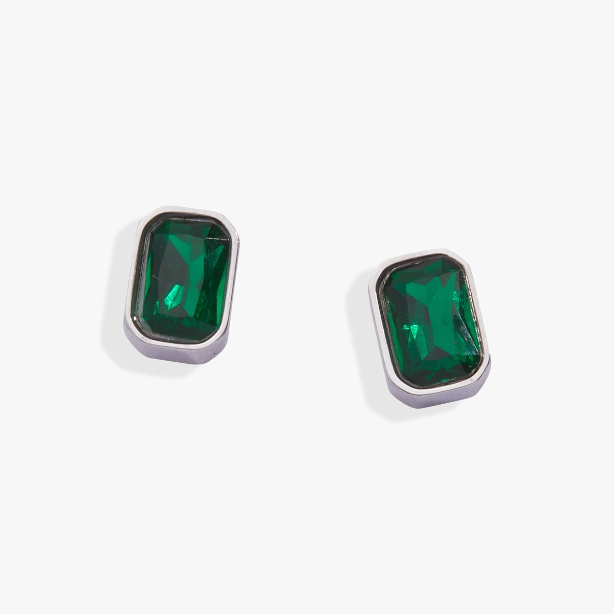 May Emerald-Cut Birthstone Stud Earrings