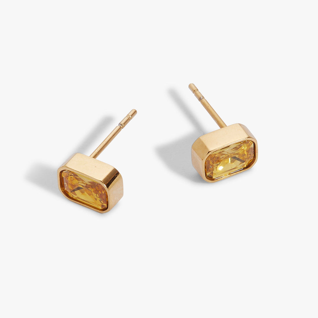November Emerald-Cut Birthstone Stud Earrings