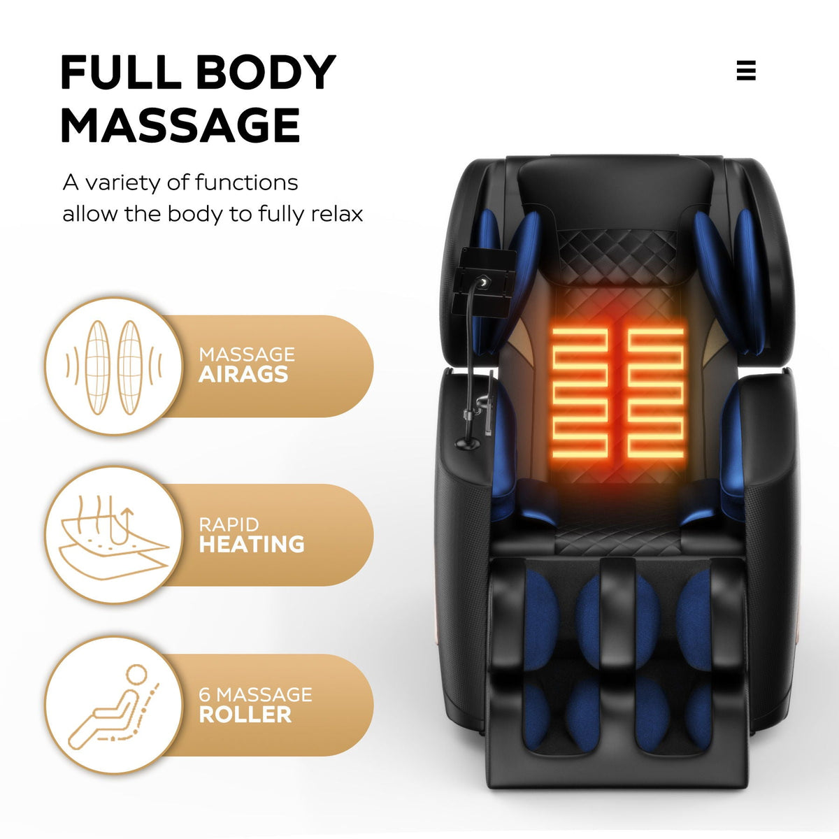 Massage Chair Recliner with Zero Gravity and Full Body Air Pressure - Black