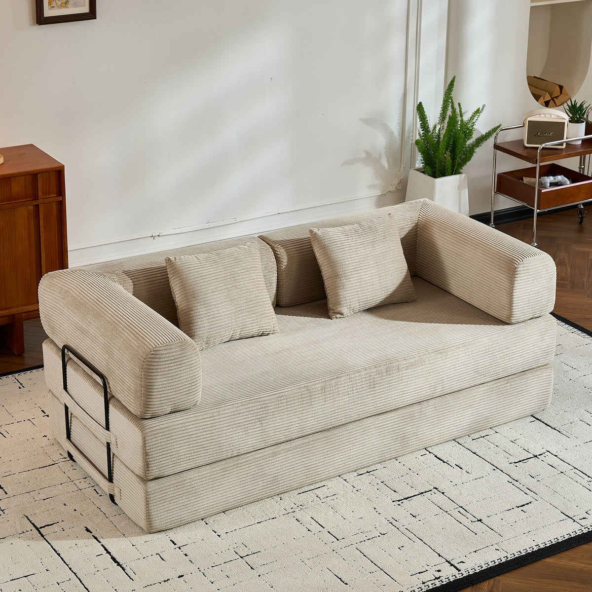 Convertible Floor Sleeper Sofa with Cylindrical Pillow