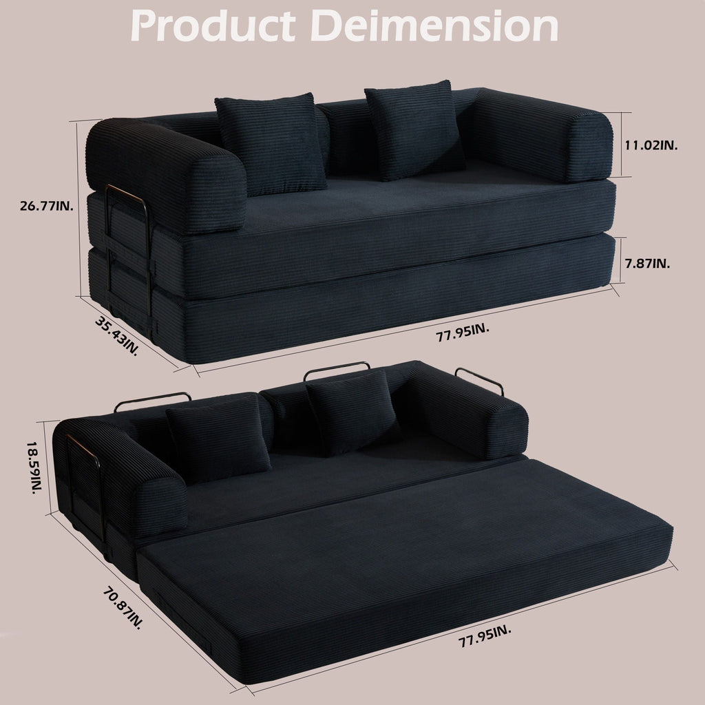 Convertible Floor Sleeper Sofa with Cylindrical Pillow