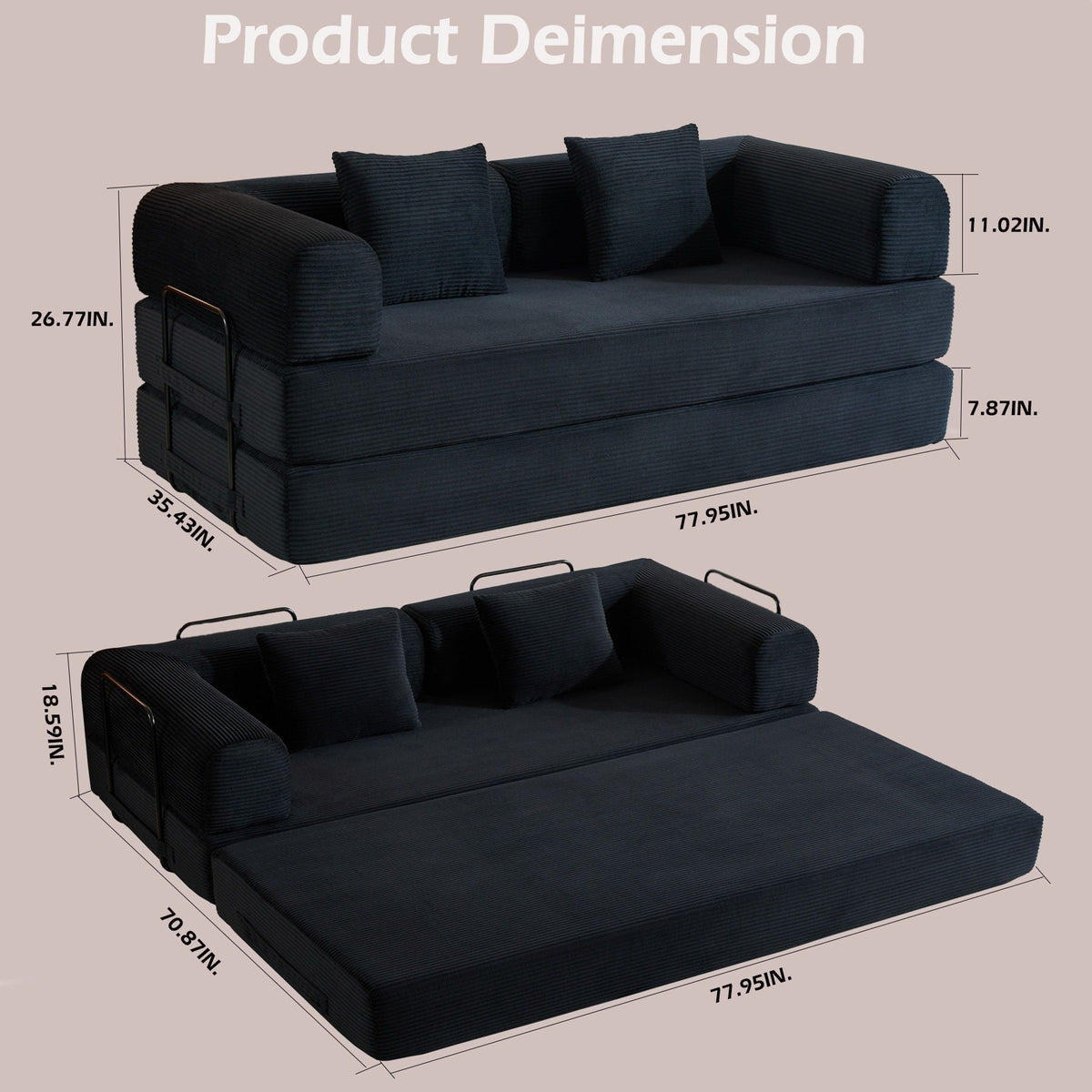 Convertible Floor Sleeper Sofa with Cylindrical Pillow
