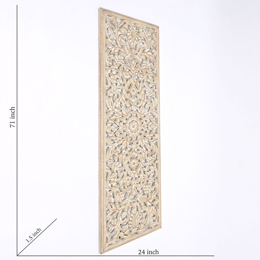 Hand-Carved Floral Mandala Wall Panel | Antique Brown & White