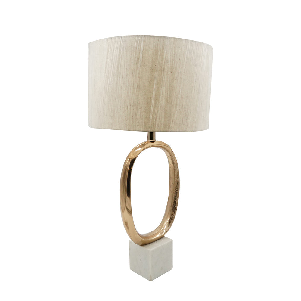 Sculptural Oval Table Lamp | Gold & Cream Linen