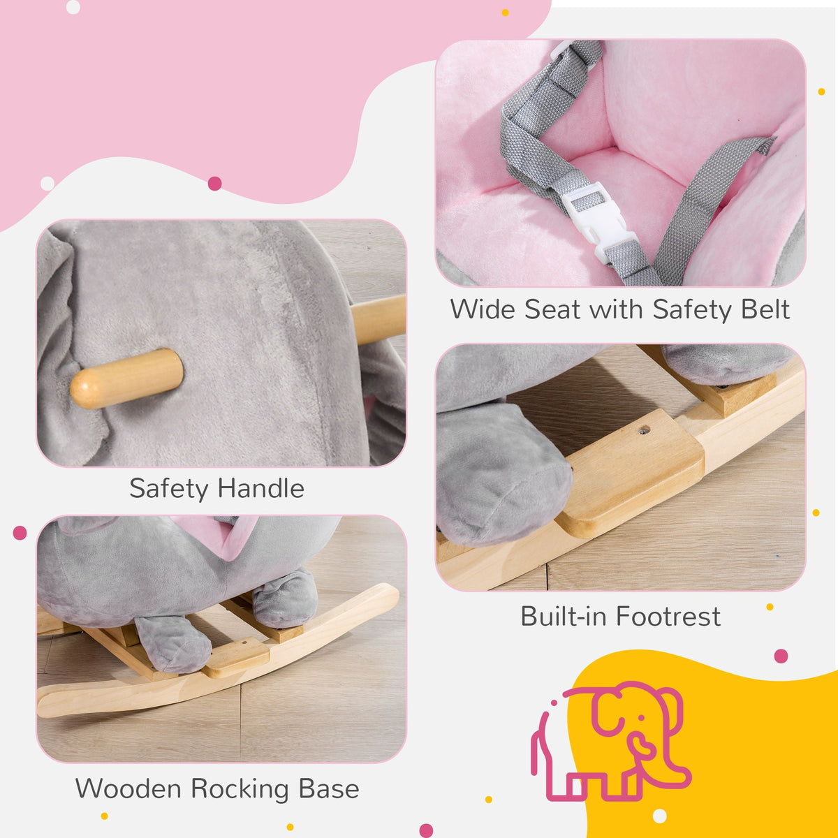 Qaba Plush Elephant Rocker with Sound | Gray