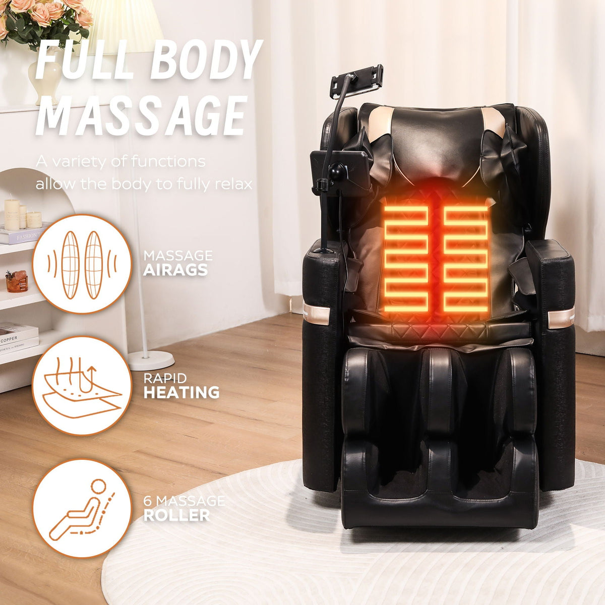 Zero-Gravity Massage Chair with Heated Footrest | Black